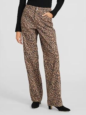 Express Relaxed Straight Leopard Print Jeans